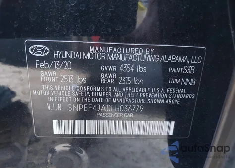 2020 Hyundai Sonata Sel z USA, uszkodzony, nr VIN 5NPEF4JA0LH036779